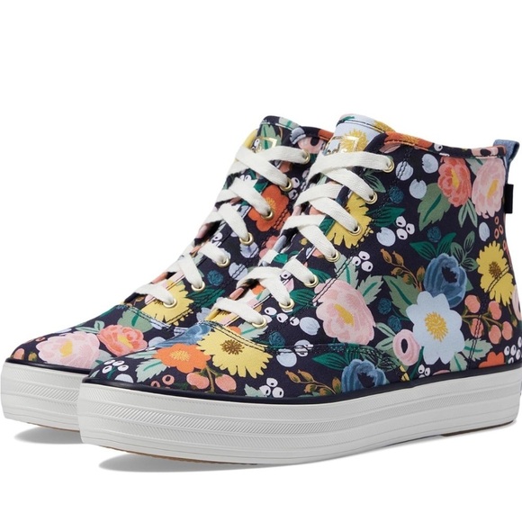 Keds Shoes - Keds X Rifle Paper The Platform Mid Vintage Blossom Navy 6.5 M
